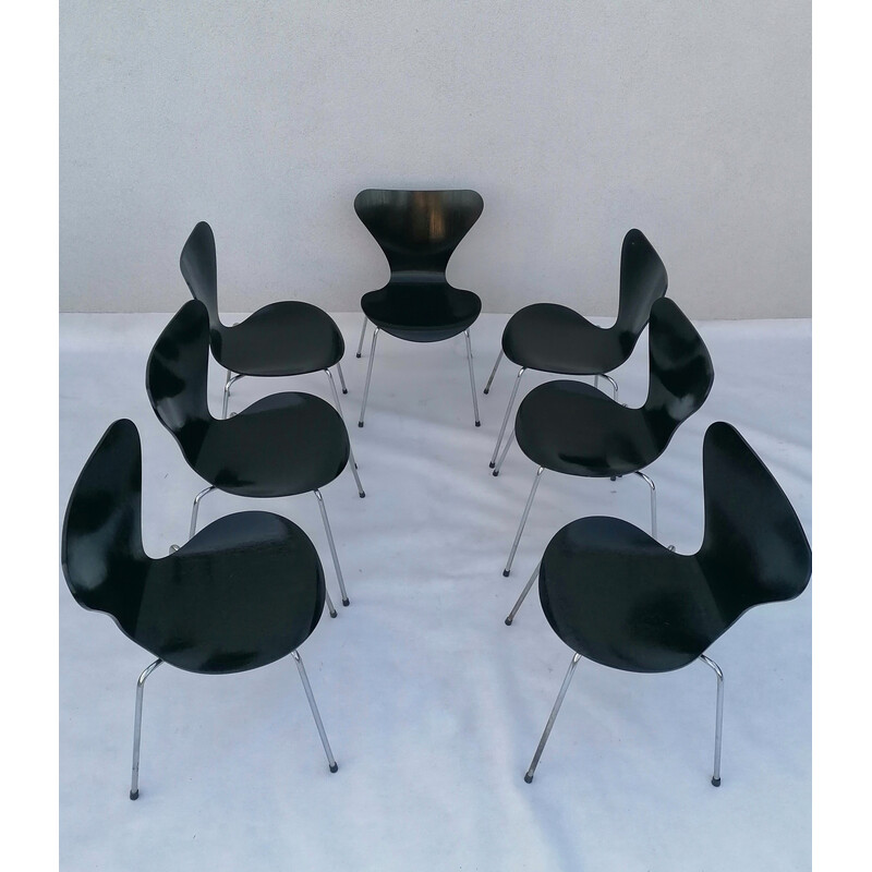 Juego de 7 sillas vintage 3107 de Arne Jacobsen para Fritz Hansen