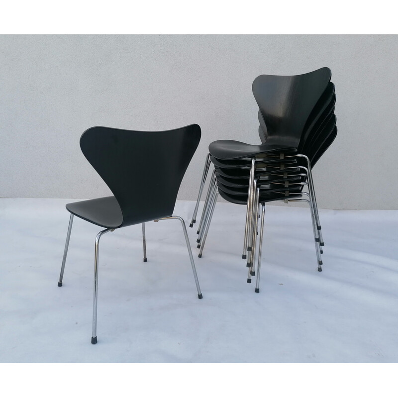 Juego de 7 sillas vintage 3107 de Arne Jacobsen para Fritz Hansen