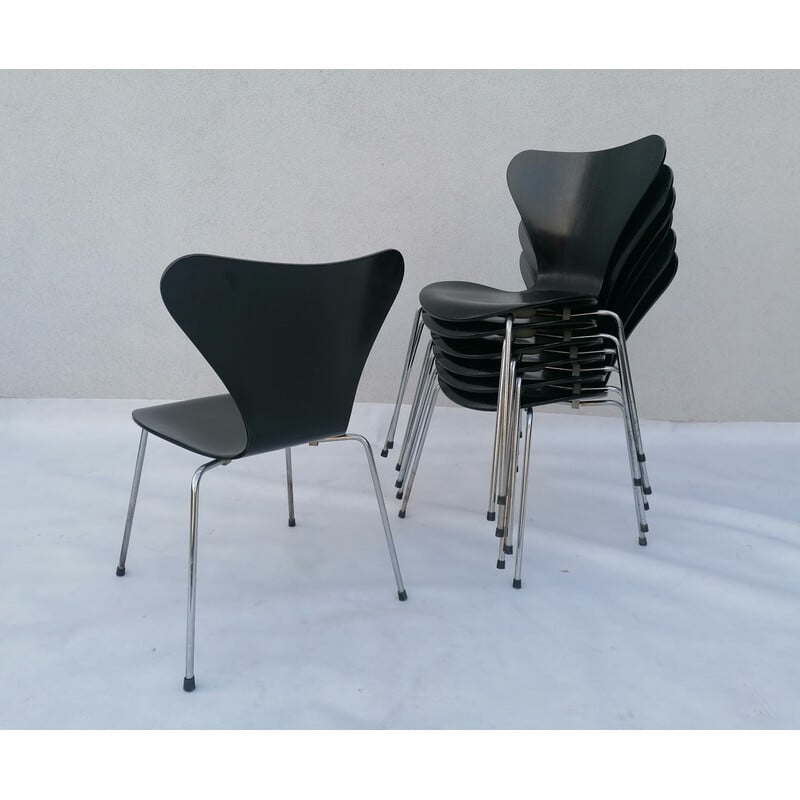 Set aus 7 Vintage-Stühlen 3107 von Arne Jacobsen für Fritz Hansen