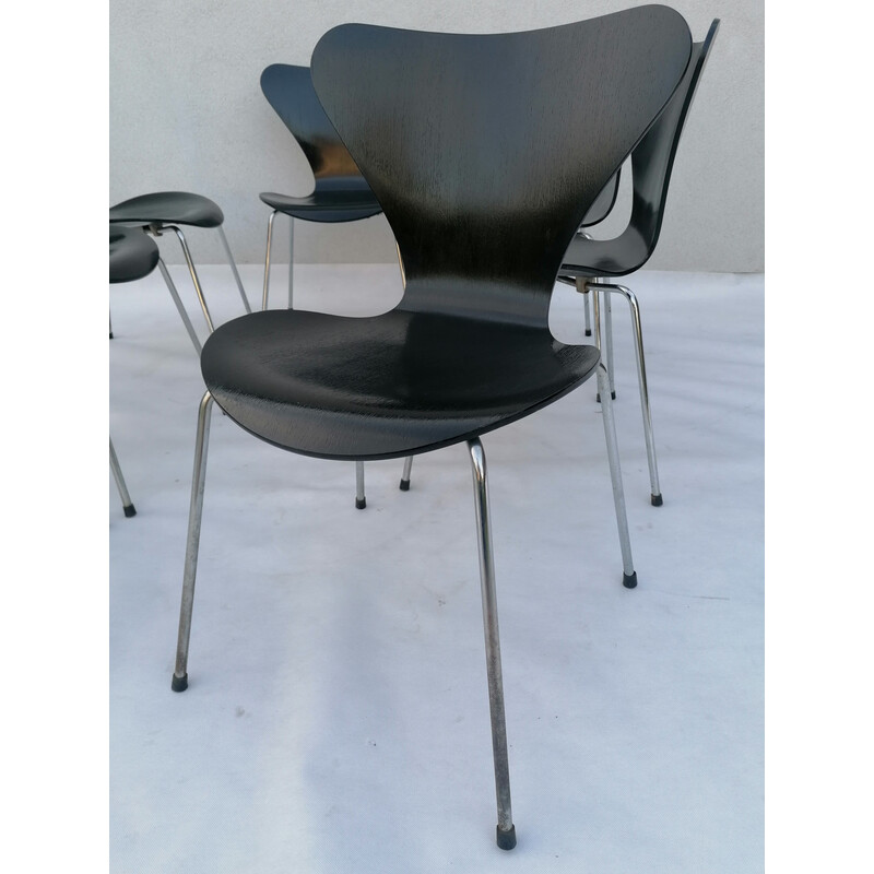 Ensemble de 7 chaises vintage 3107 par Arne Jacobsen pour Fritz Hansen