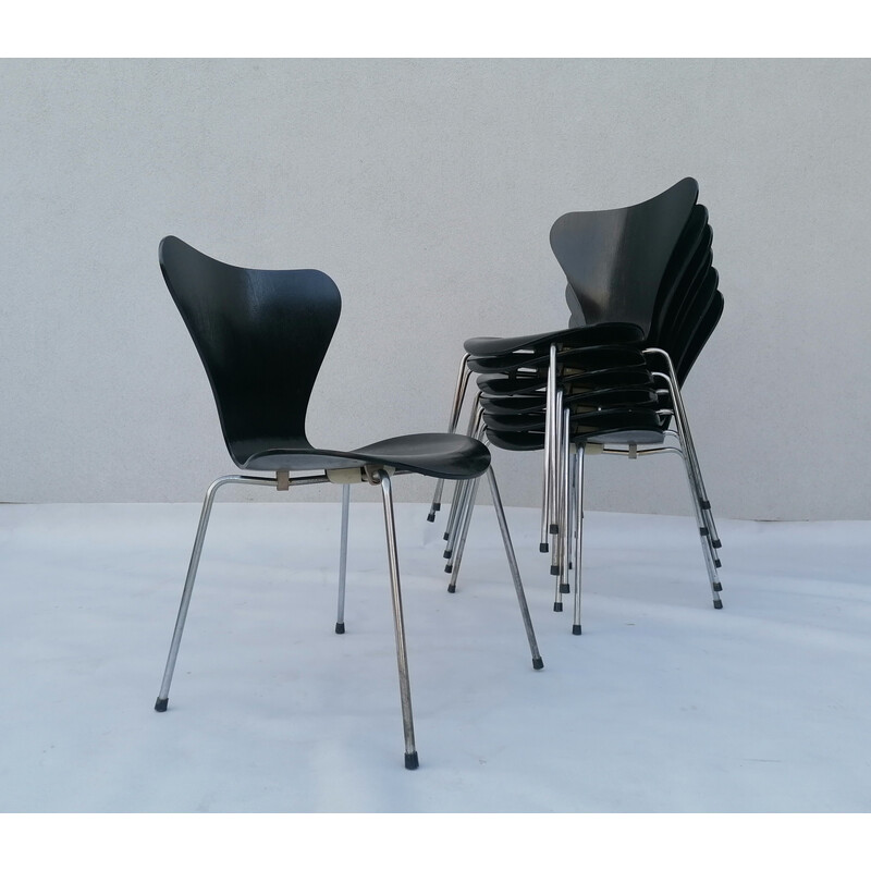 Juego de 7 sillas vintage 3107 de Arne Jacobsen para Fritz Hansen