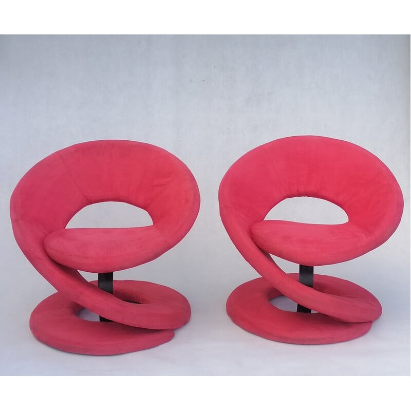 Paire de fauteuils vintage en spirale rose foncé
