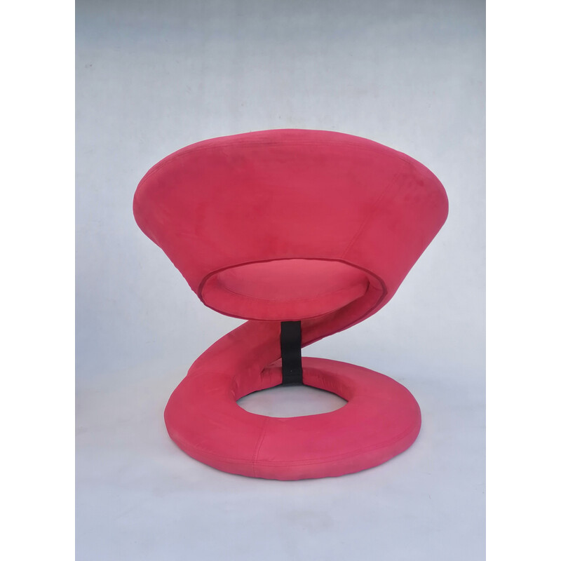 Pair of vintage spiral armchairs in dark pink