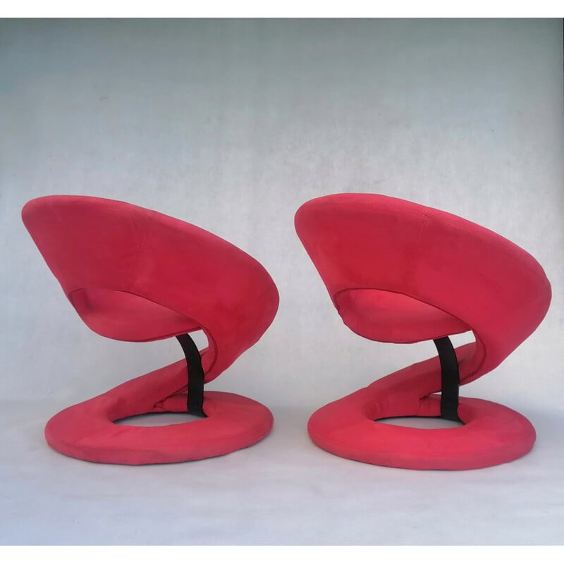 Pair of vintage spiral armchairs in dark pink