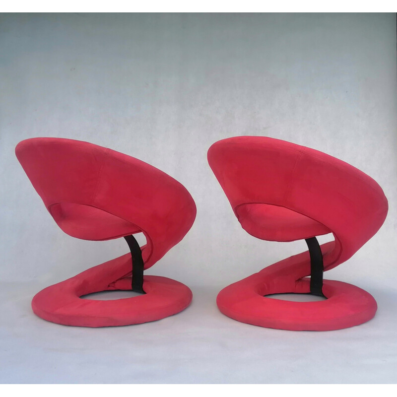 Pair of vintage spiral armchairs in dark pink