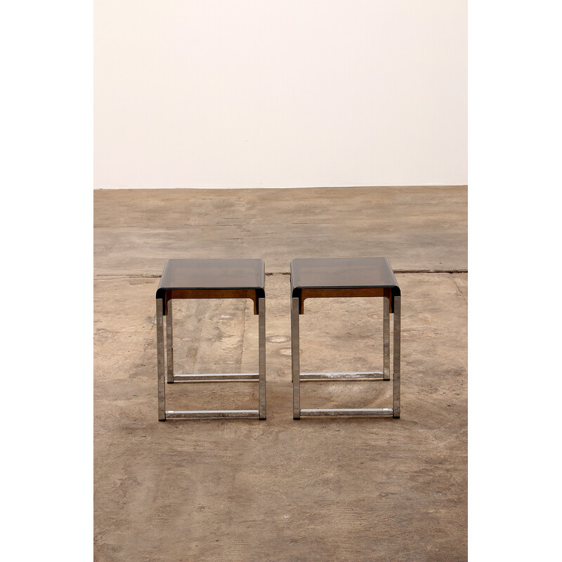 Pair of vintage plexiglas side tables by Marc Berthier, France 1960s