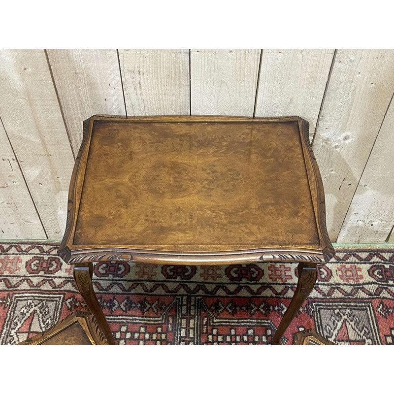 Vintage nesting tables in burr walnut, 1950