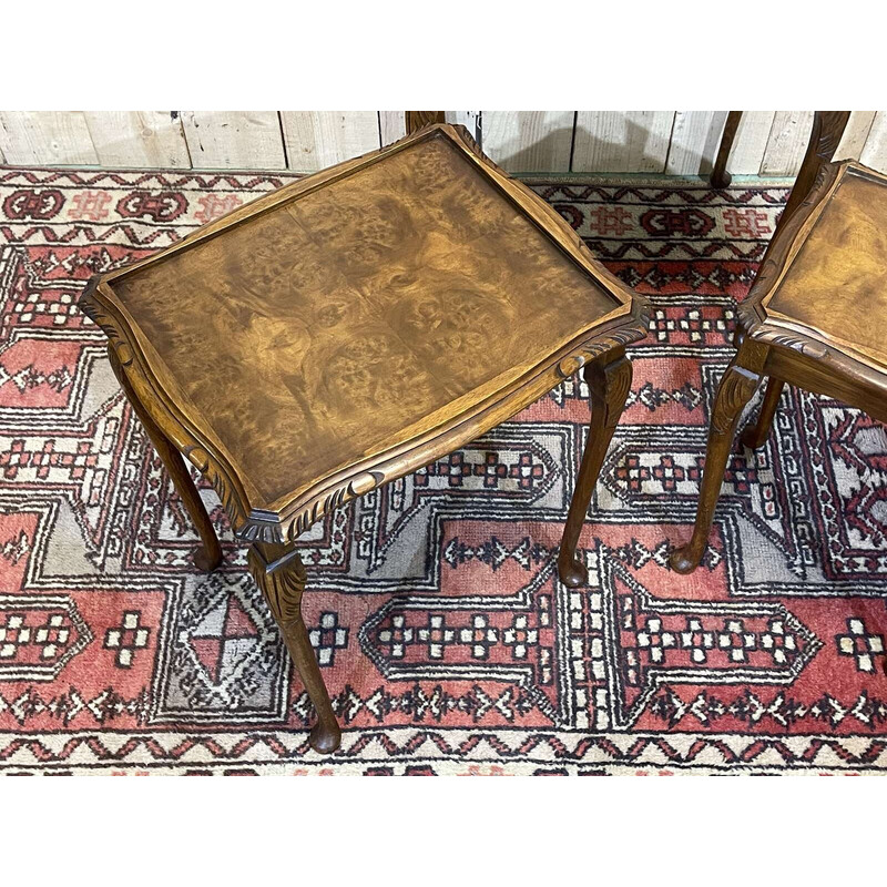 Vintage nesting tables in burr walnut, 1950