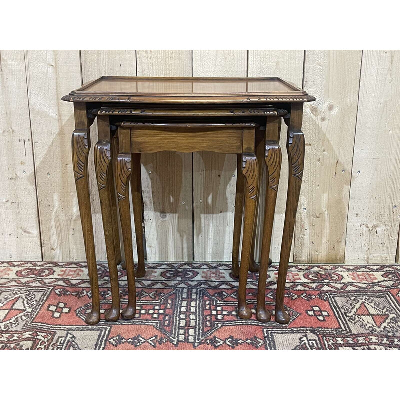 Vintage nesting tables in burr walnut, 1950