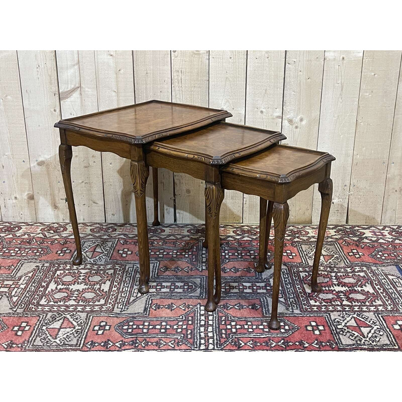 Vintage nesting tables in burr walnut, 1950