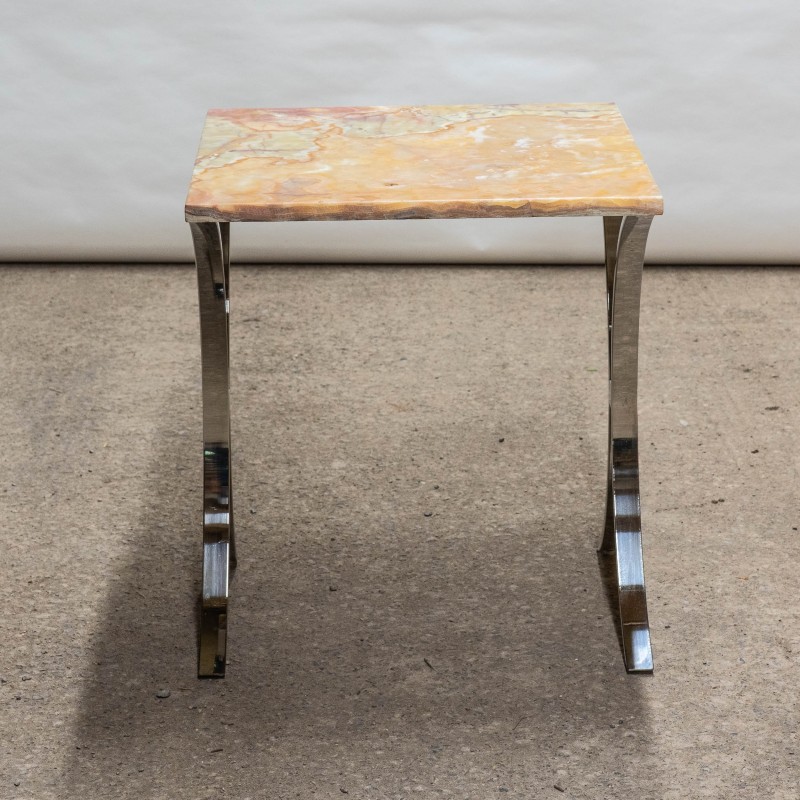 Table vintage en chrome avec plateau en marbre onyx, 1970