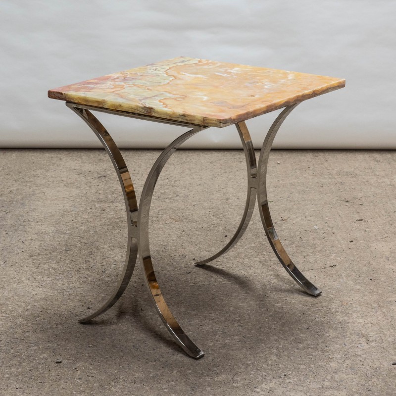 Table vintage en chrome avec plateau en marbre onyx, 1970