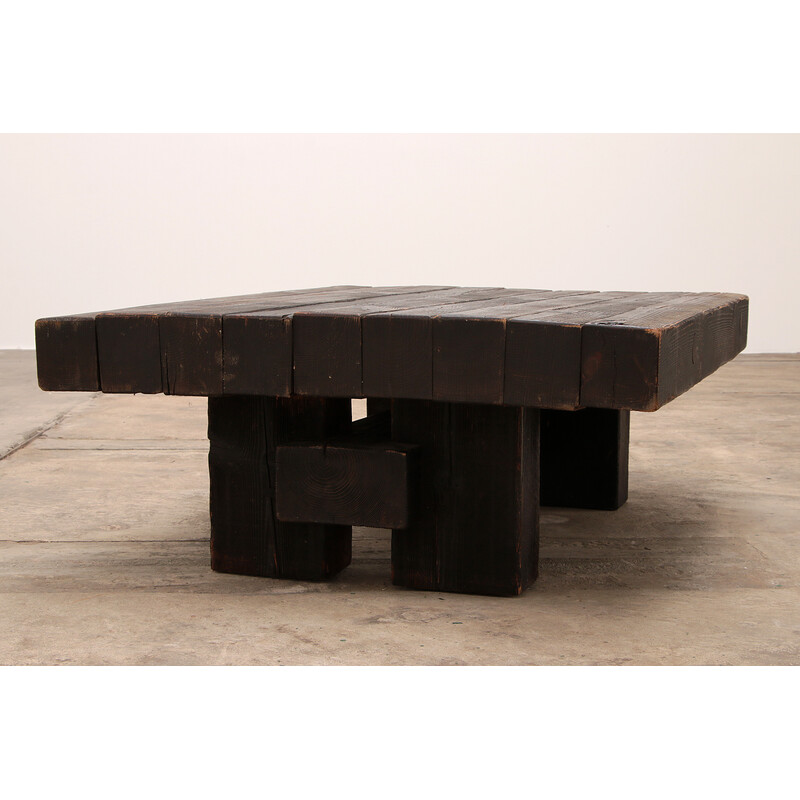 Tavolino vintage in pino brutalista di Jens Lyngsøe per Havdrup Trævarefabrik