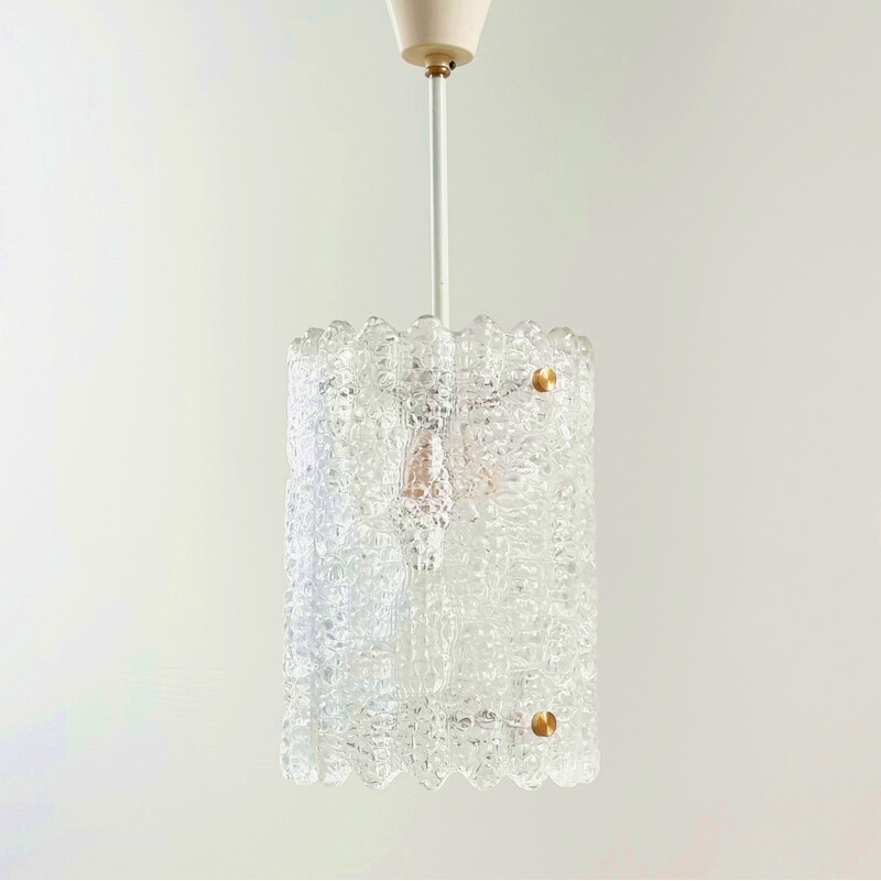 Lámpara colgante vintage de latón y cristal de Carl Fagerlund para Lyfa y Orrefor, años 60