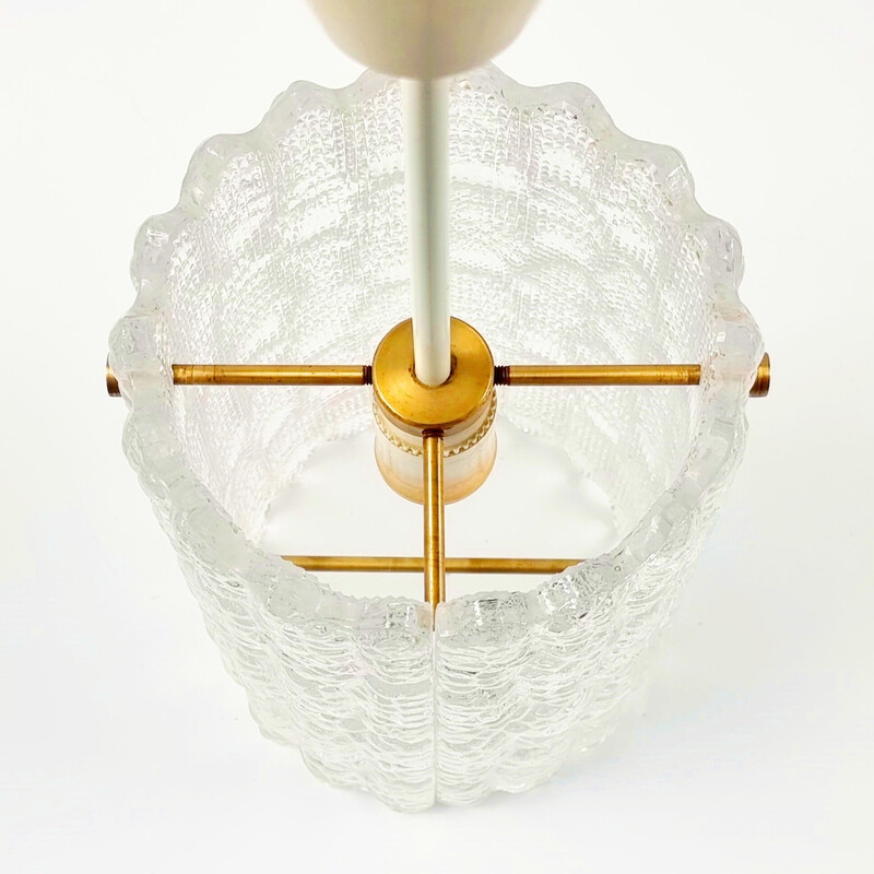 Vintage brass and glass pendant lamp by Carl Fagerlund for Lyfa and Orrefors, 1960s