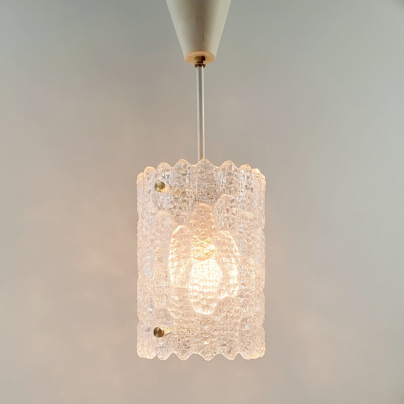Vintage brass and glass pendant lamp by Carl Fagerlund for Lyfa and Orrefors, 1960s