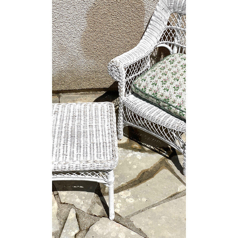 Poltrona vintage Kids in rattan bianco, 1970-1980