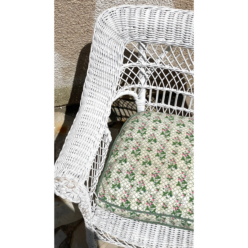 Vintage Kids armchair in white rattan, 1970-1980