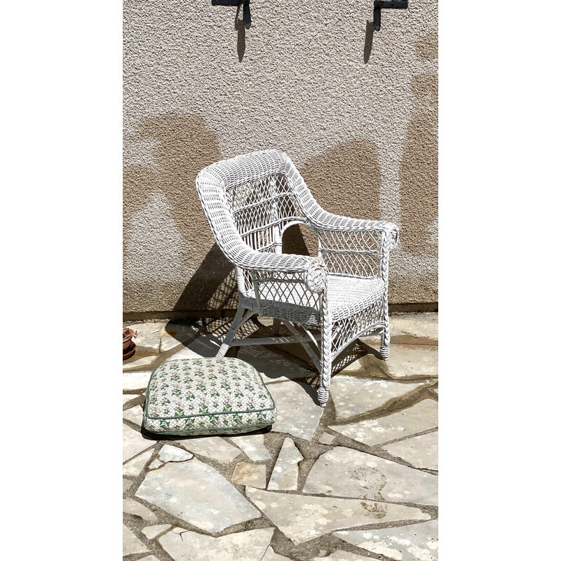 Vintage Kids armchair in white rattan, 1970-1980