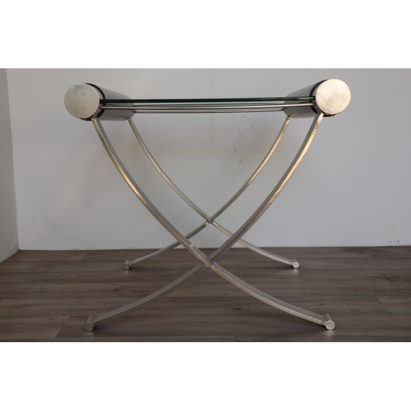 Mesa de centro vintage minimalista de acero y cristal, 1970