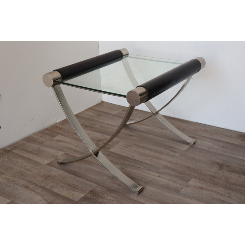 Mesa de centro vintage minimalista de acero y cristal, 1970