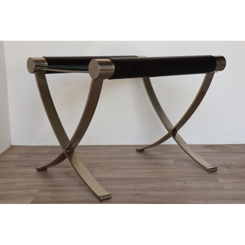Minimalist vintage steel and glass coffee table, 1970