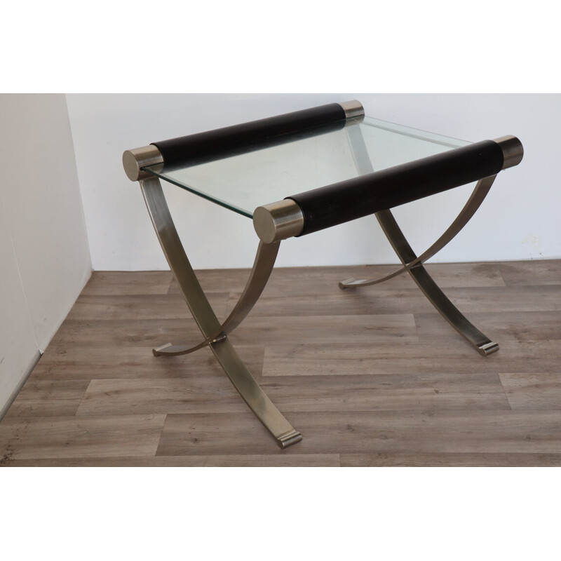 Table basse minimaliste vintage en acier et verre, 1970