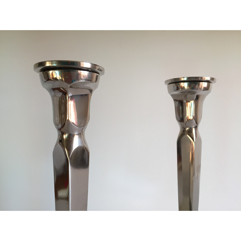 Pair of vintage candleholders in cast aluminum