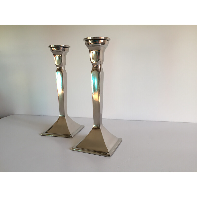 Coppia di candelieri vintage in fusione di alluminio
