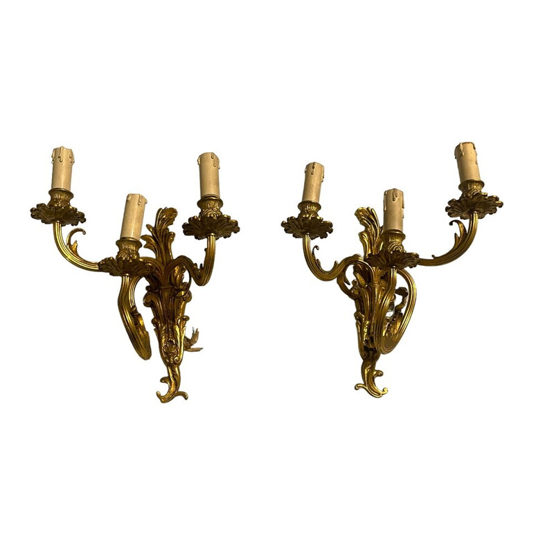 Pair of vintage brass wall lamps, 1960s