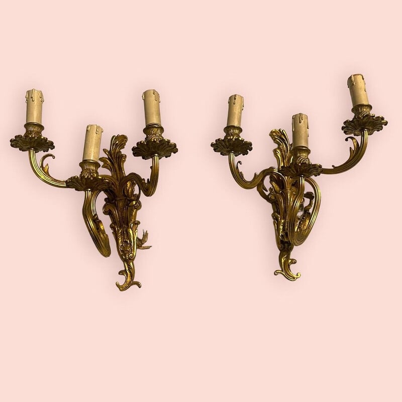 Pair of vintage brass wall lamps, 1960s
