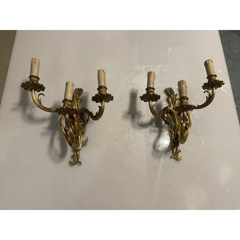 Pair of vintage brass wall lamps, 1960s