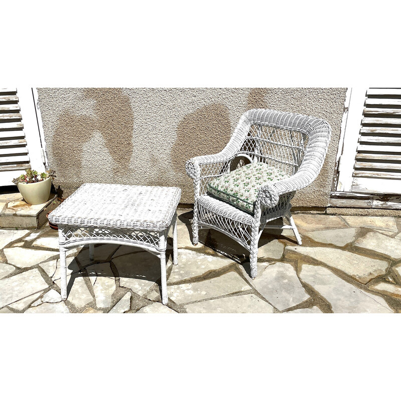 Table basse de Jardin vintage en rotin