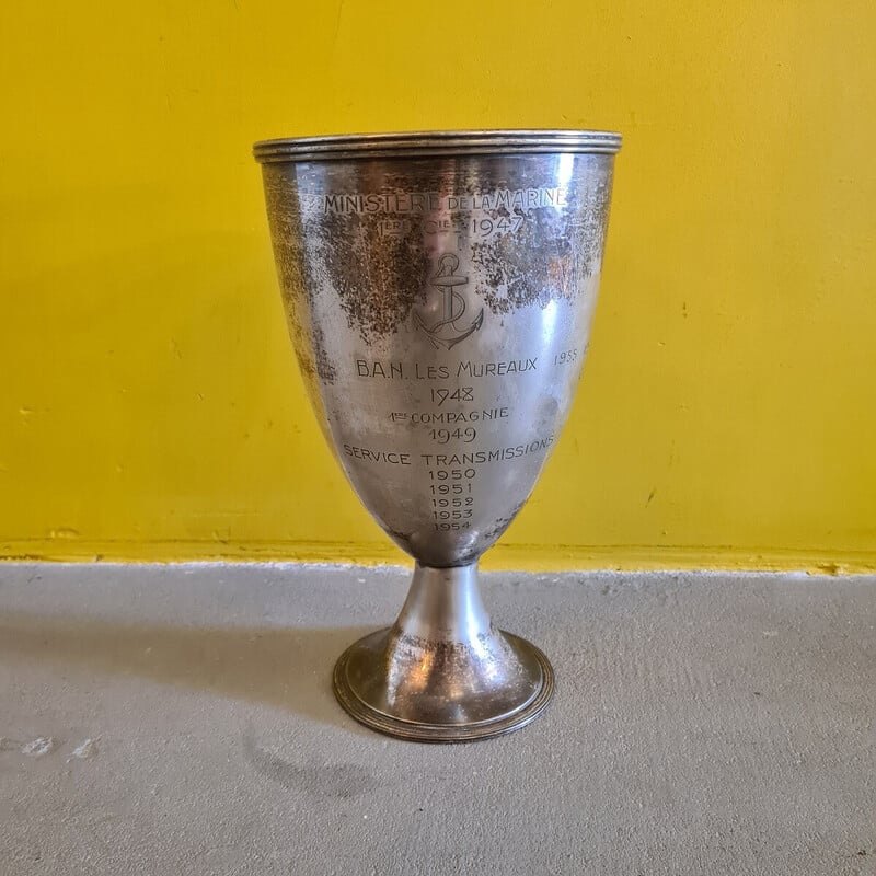 Taça de desafio francesa vintage banhada a prata Ecole Militaire por Christofle, 1945