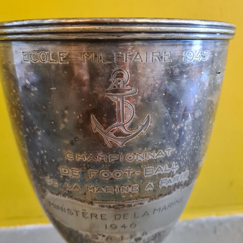 Coupe de défi Ecole Militaire vintage en métal argenté par Christofle, 1945