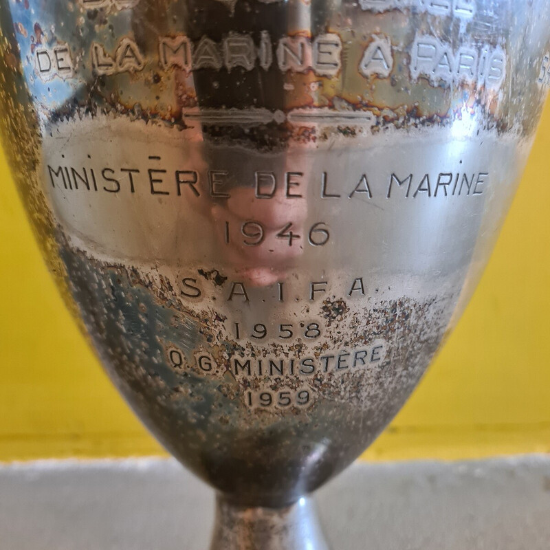 Coppa challenge francese d'epoca in argento placcato Ecole Militaire di Christofle, 1945
