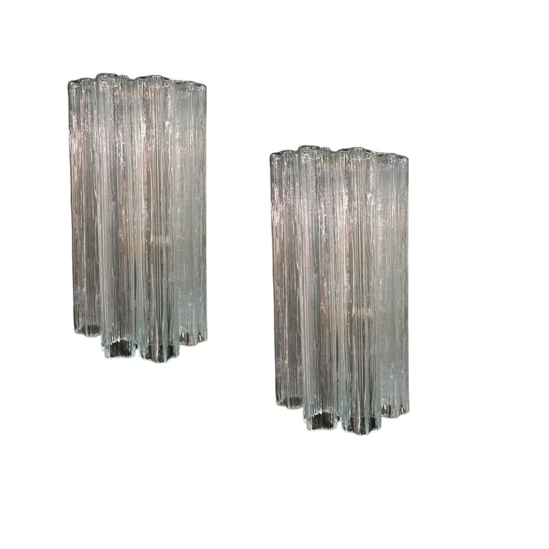 Pair of vintage Murano glass tube Tronchi wall lamps, 1980s
