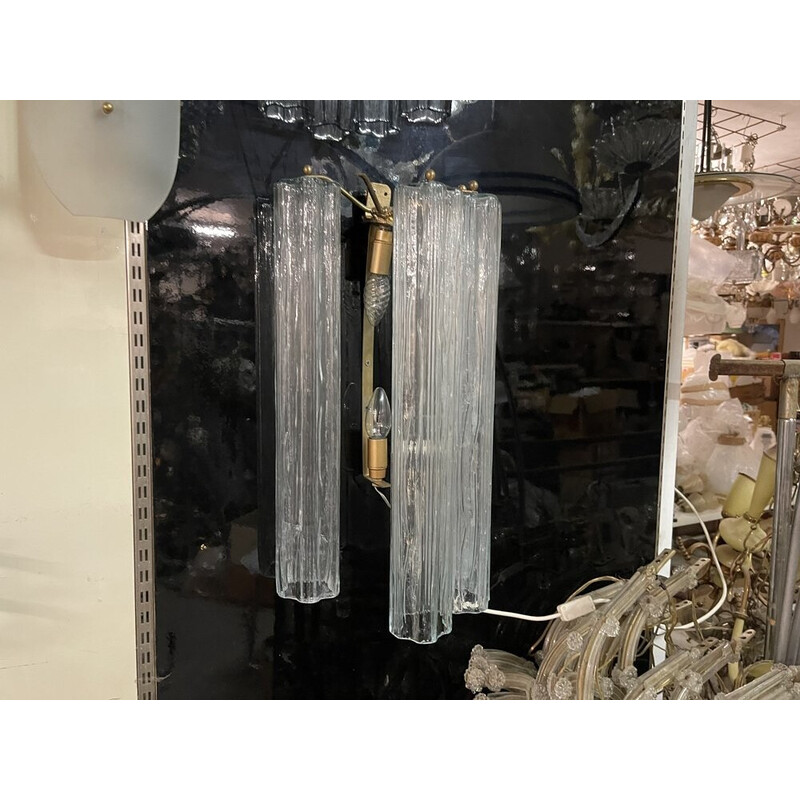 Par de candeeiros de parede Tronchi em tubo de vidro Murano vintage, anos 80