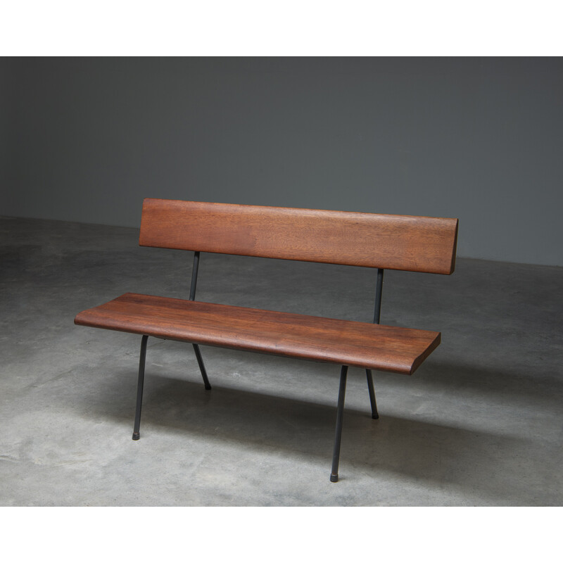 Vintage bench in solid teak, Netherlands 1950