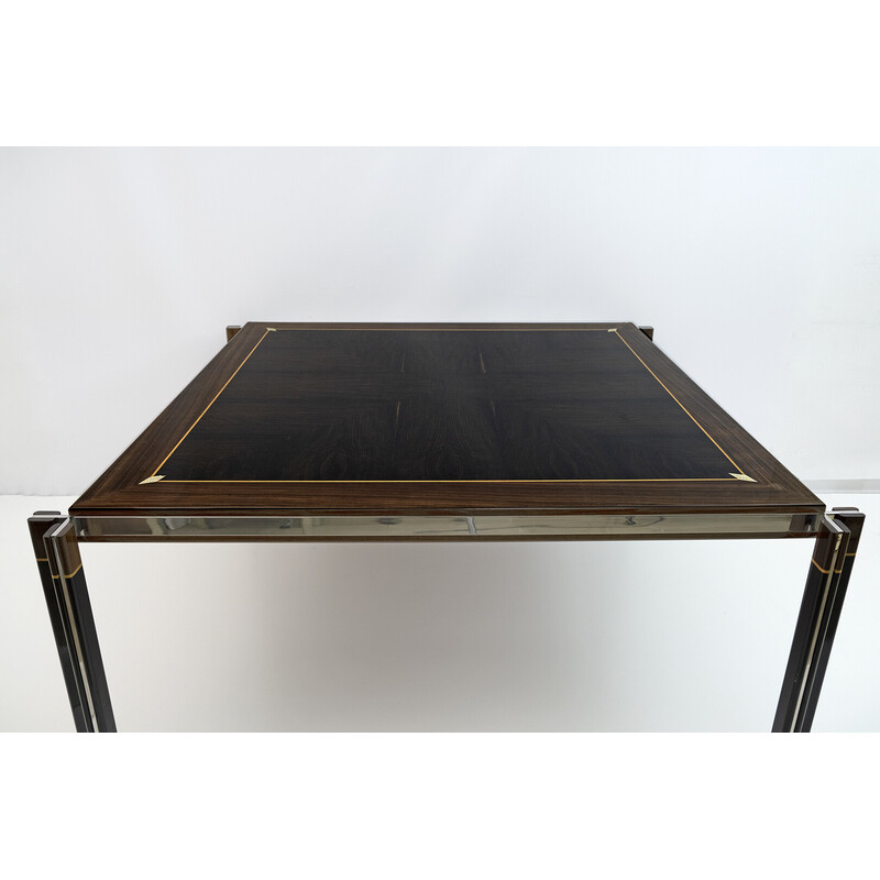 Italian vintage steel and inlaid wood dinning table by Paolo Barracchia for Roman Deco, 1978