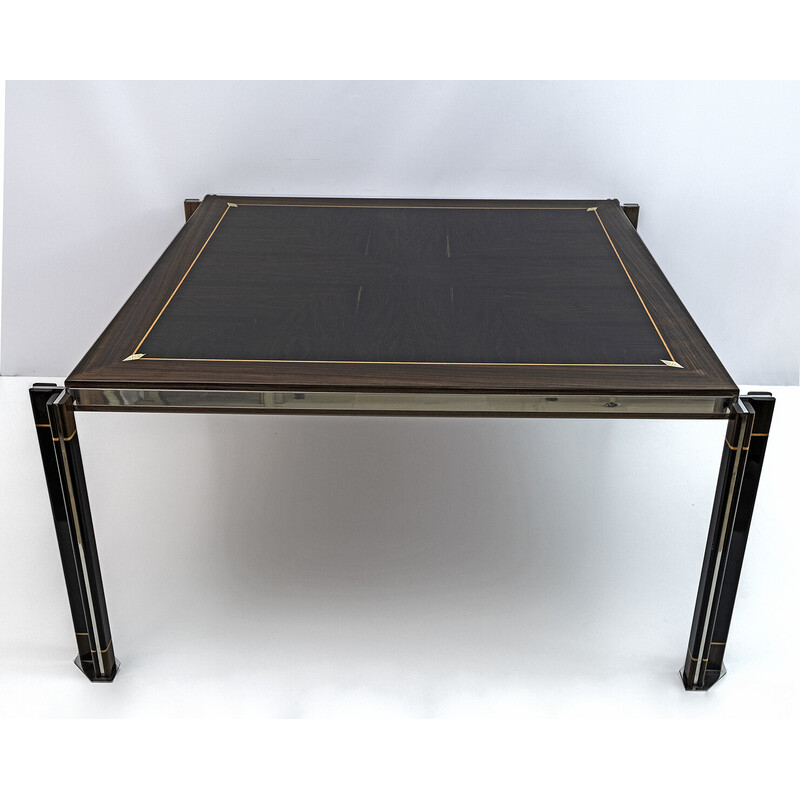 Italian vintage steel and inlaid wood dinning table by Paolo Barracchia for Roman Deco, 1978