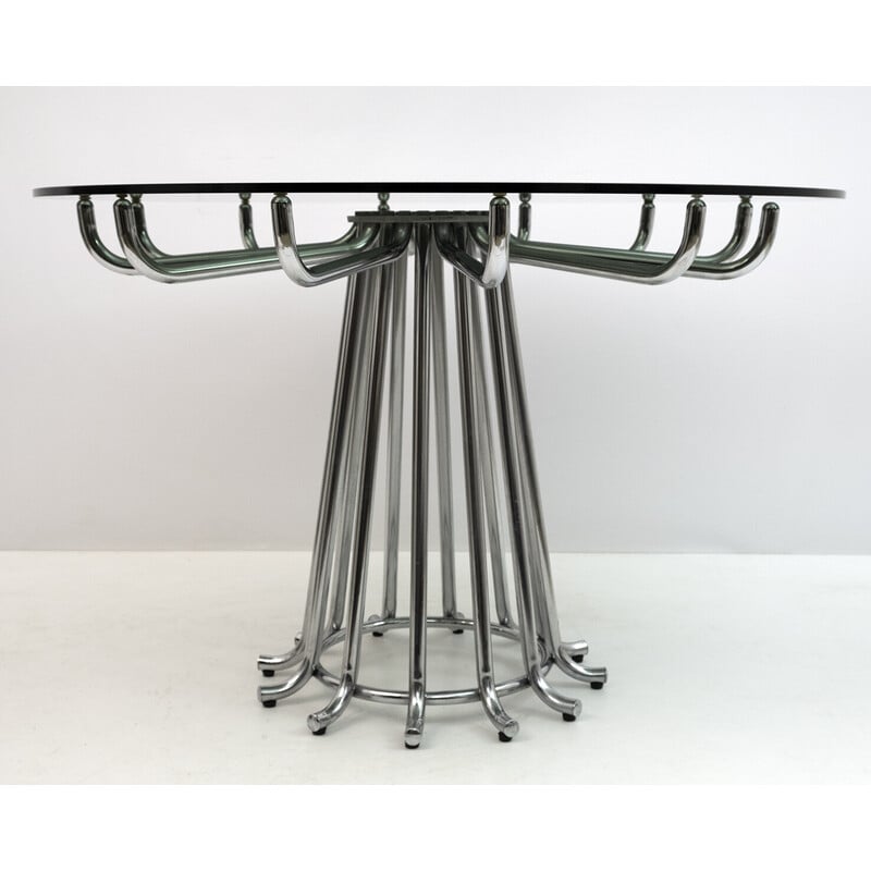 Mid-century Italian chromed metal round dining table by Gastone Rinaldi, 1970s