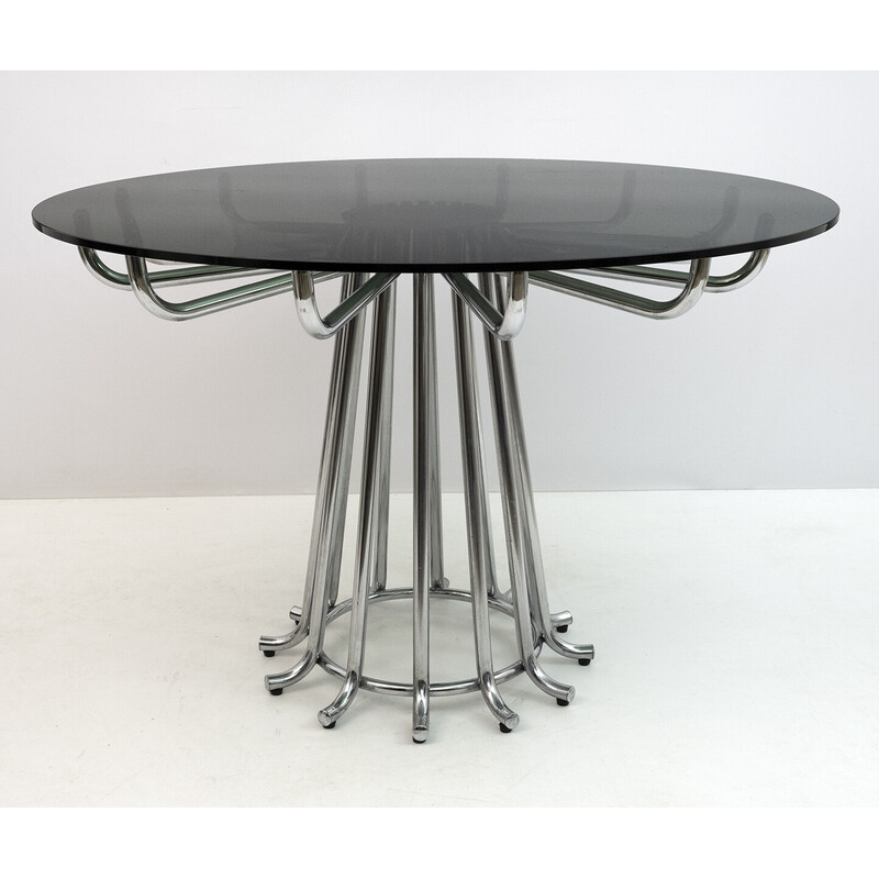 Mid-century Italian chromed metal round dining table by Gastone Rinaldi, 1970s