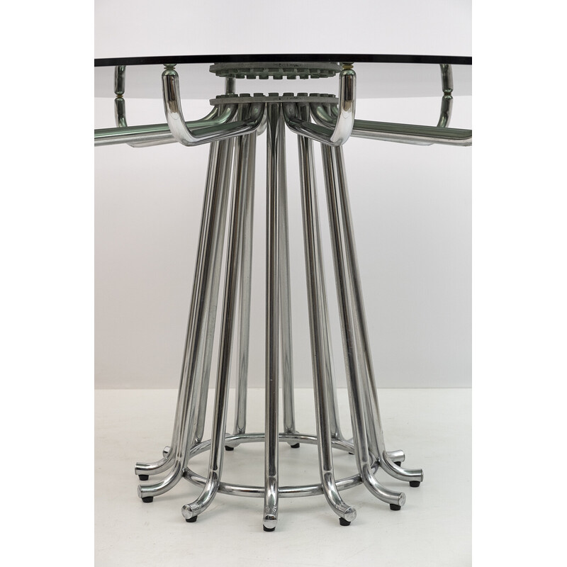 Mid-century Italian chromed metal round dining table by Gastone Rinaldi, 1970s