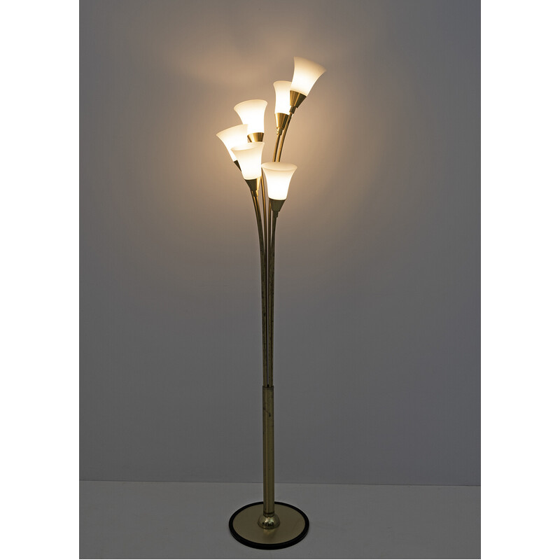 Mid-century Italian opaline glass and gilt brass Tulip floor lamp, 1960s