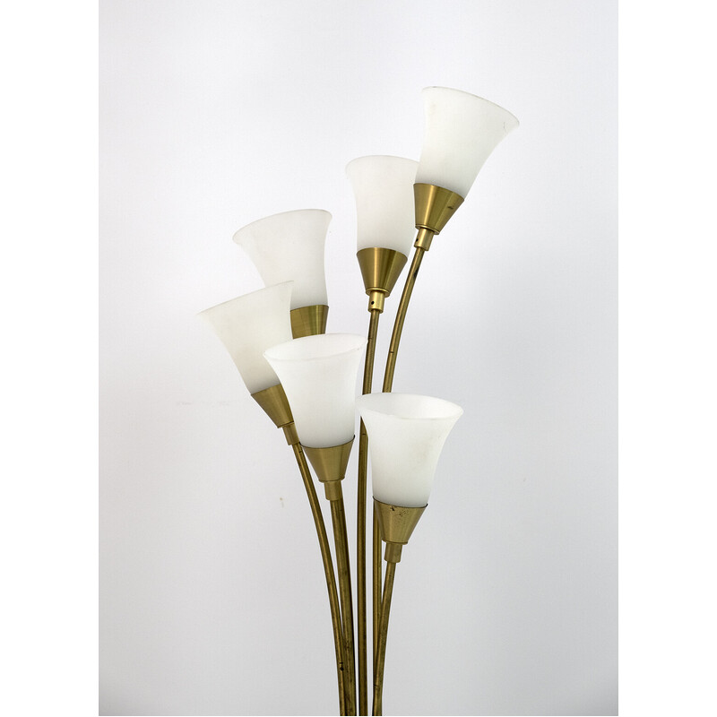 Mid-century Italian opaline glass and gilt brass Tulip floor lamp, 1960s