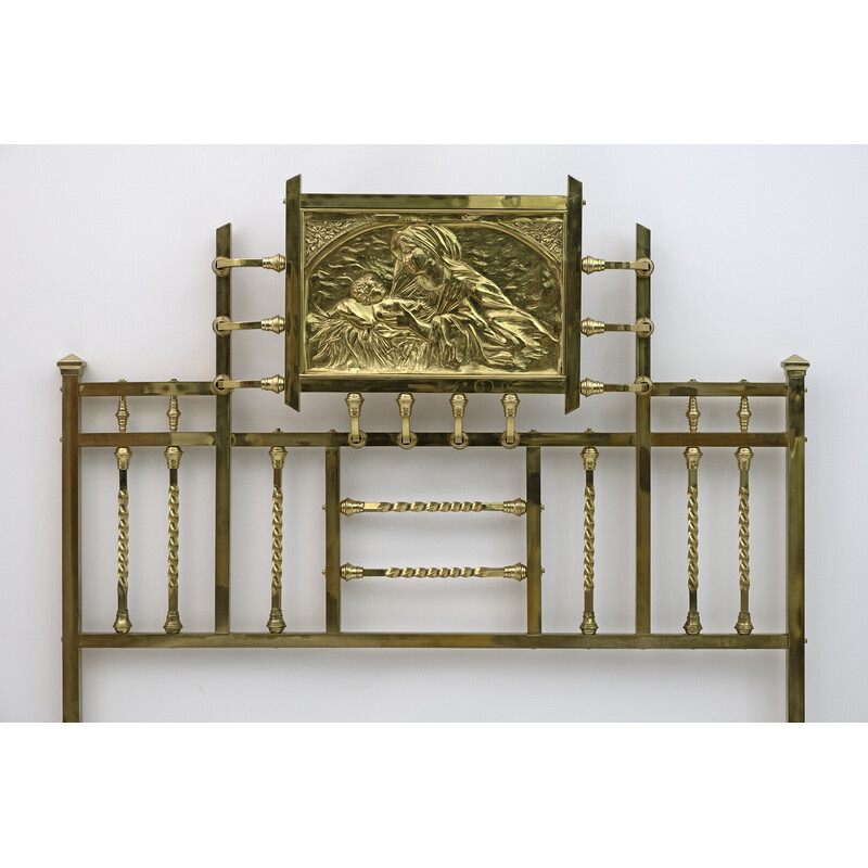 Art Nouveau Italian vintage brass double bed, 1900s