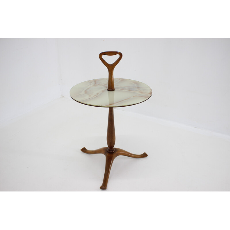 Vintage portable mahogany and marble serving table, Italy 1950s