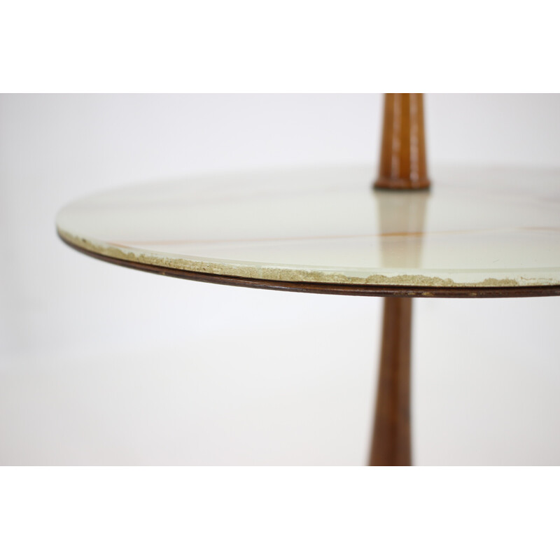 Vintage portable mahogany and marble serving table, Italy 1950s