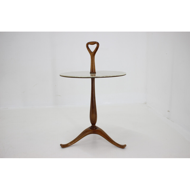 Vintage portable mahogany and marble serving table, Italy 1950s